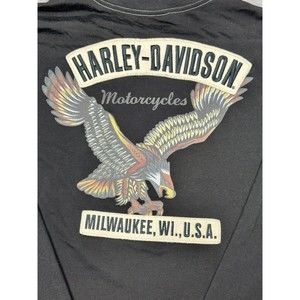Harley Davidson henley shirt mens XL black long sleeve embroidered eagle